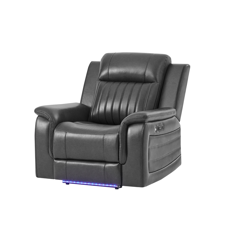 Global Furniure U8879 Power Reclining with LED in Blanche Charcoal