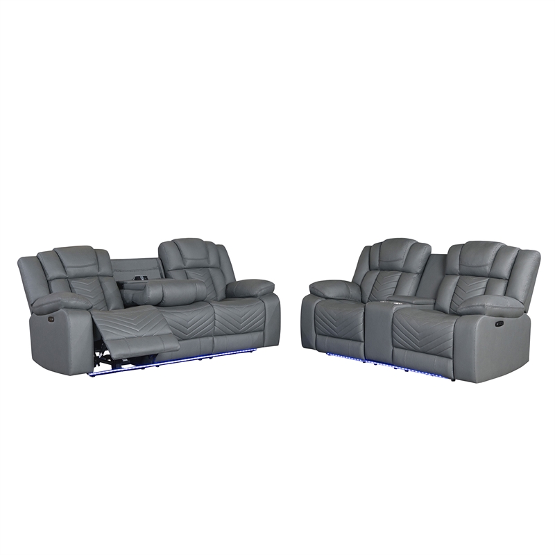 Global Furniure U7069 10 Power Recliner Loveseat w/Immersive Sound in Gray