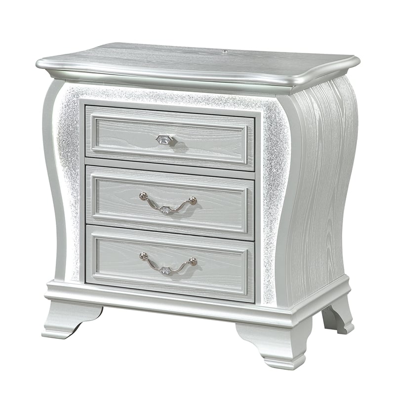 Global Furniture Aria Nightstand with LED in Silver