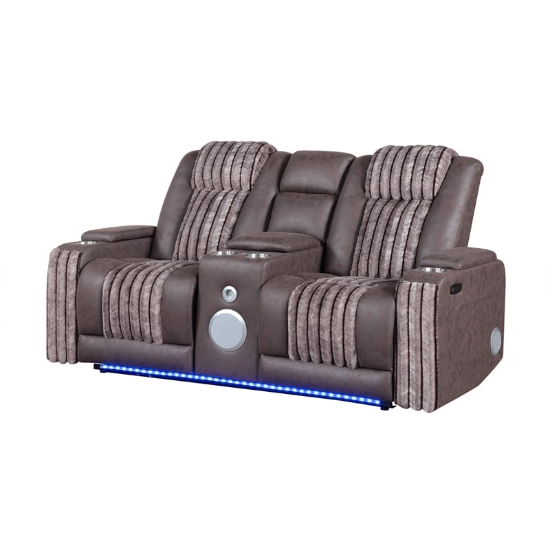 Global Furniure U8000 Power Recliner Loveseat W/PHR-LED and SPKR in Brown