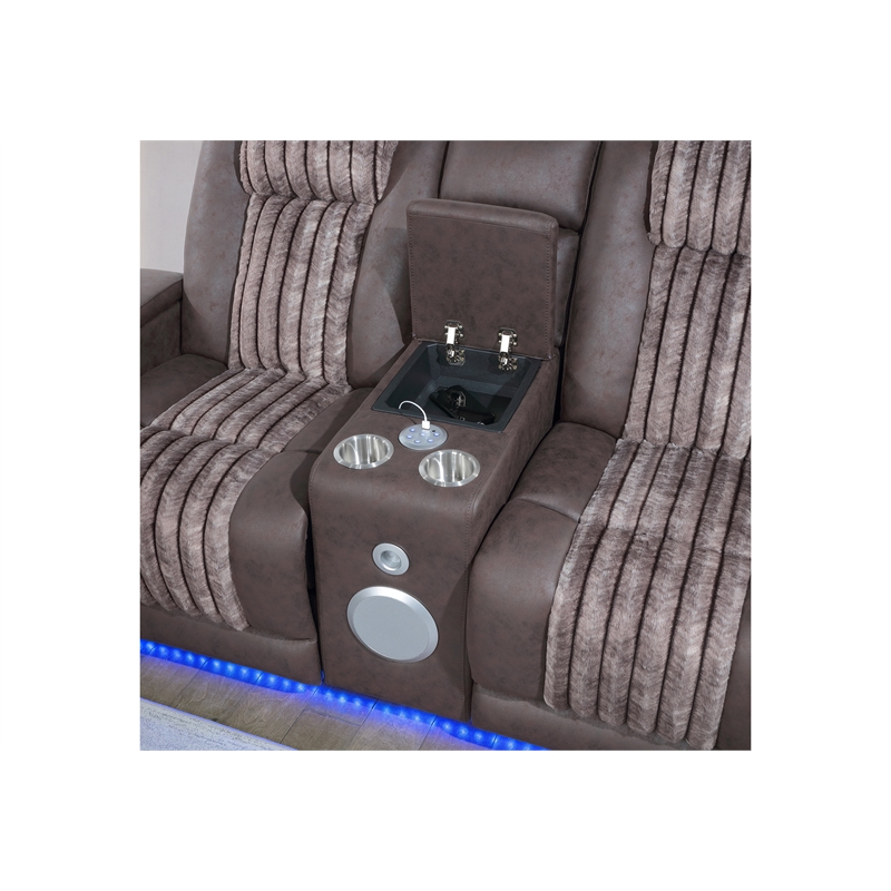 Global Furniure U8000 Power Recliner Loveseat W/PHR-LED and SPKR in Brown