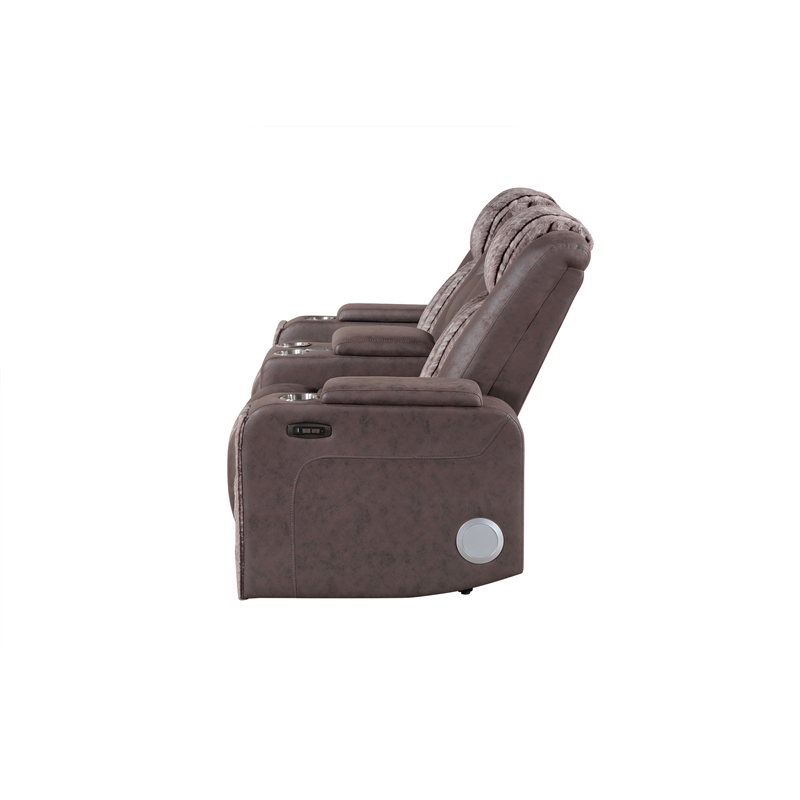 Global Furniure U8000 Power Recliner Loveseat W/PHR-LED and SPKR in Brown