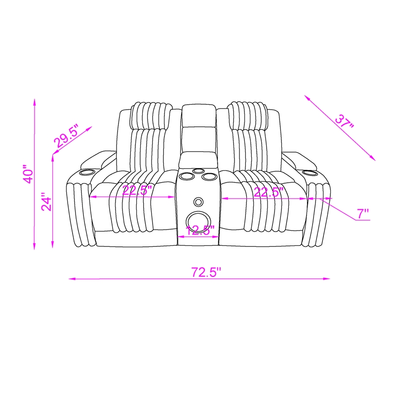 Global Furniure U8000 Power Recliner Loveseat W/PHR-LED and SPKR in Brown