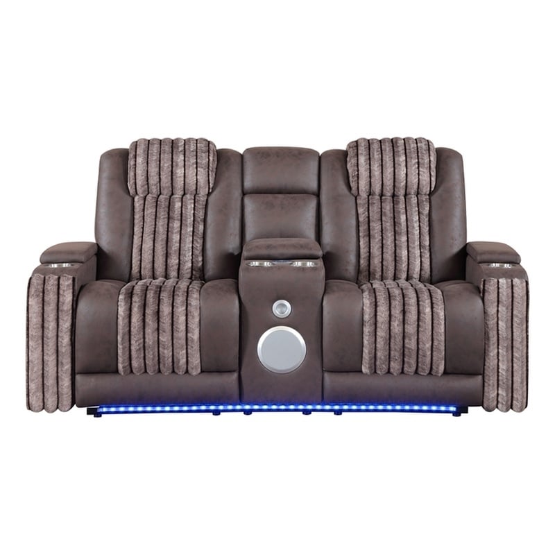 Global Furniure U8000 Power Recliner Loveseat W/PHR-LED and SPKR in Brown