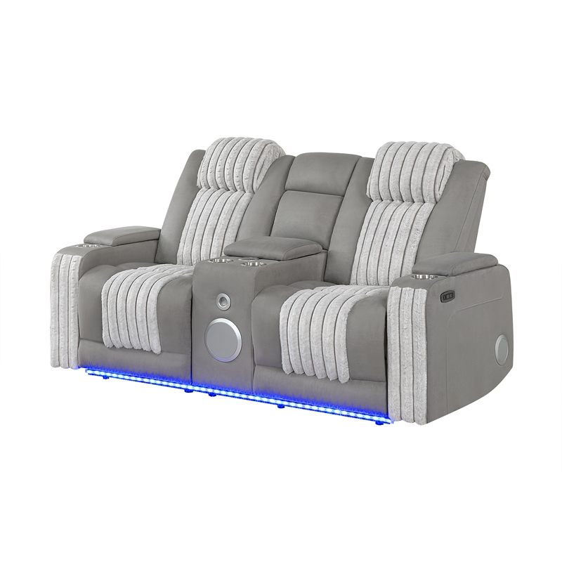 Global Furniure U8000 Power Recliner Loveseat w/ PHR-LED and SPKR in Gray