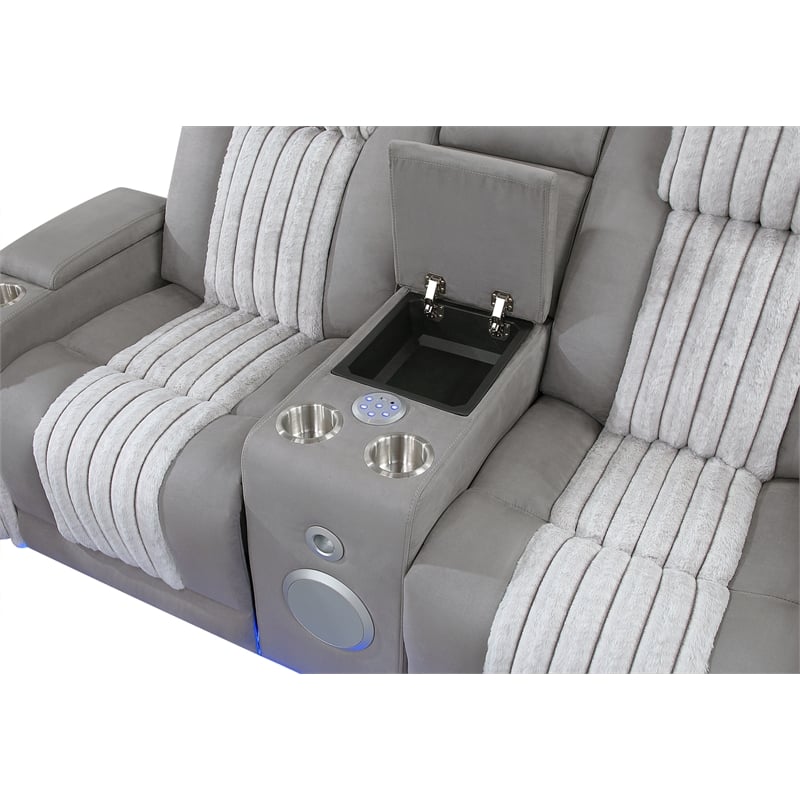 Global Furniure U8000 Power Recliner Loveseat w/ PHR-LED and SPKR in Gray