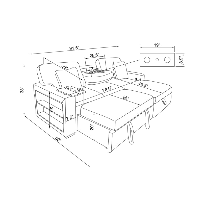 Global Furniure U0214 Sofa Bed in Gray
