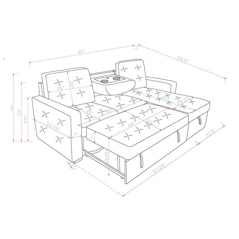 Global Furniure U0707 Reversible Sofa Bed in Chalk