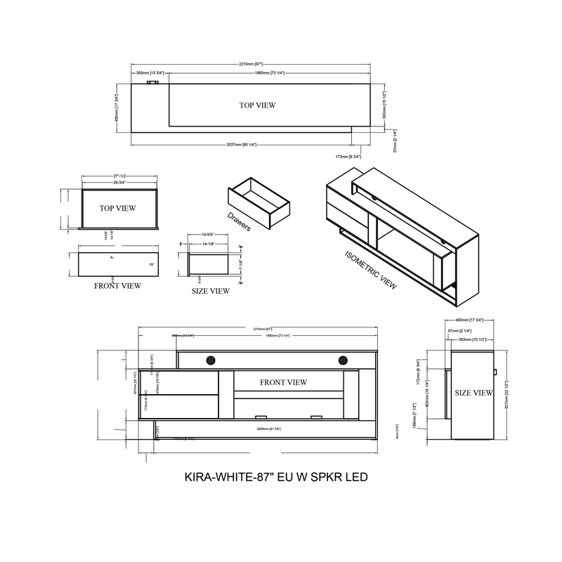 Global Furniure Kira Entertainment Unit with BT Speaker and LED in White