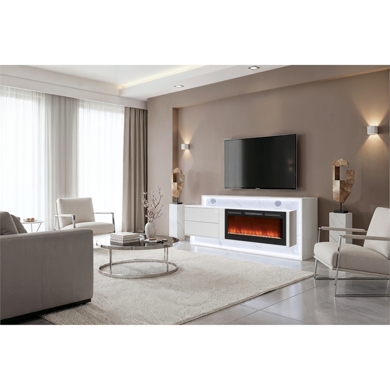 Global Furniure Kira Entertainment Unit with BT Speaker and LED in White