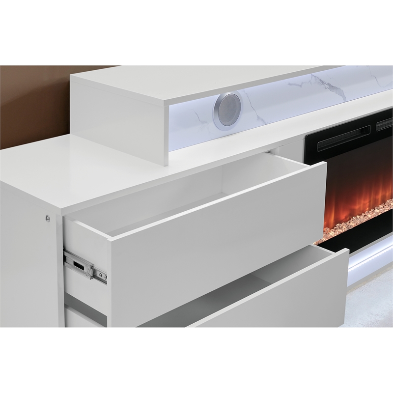 Global Furniure Kira Entertainment Unit with BT Speaker and LED in White