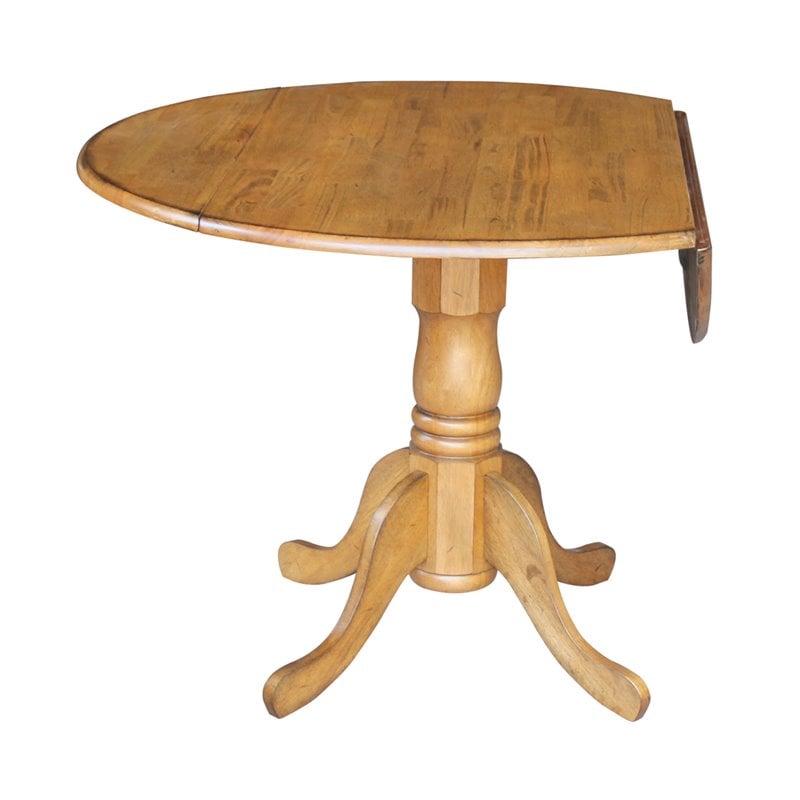 International Concepts Round Drop Leaf Pedestal Wood Dining Table in Pecan Oak