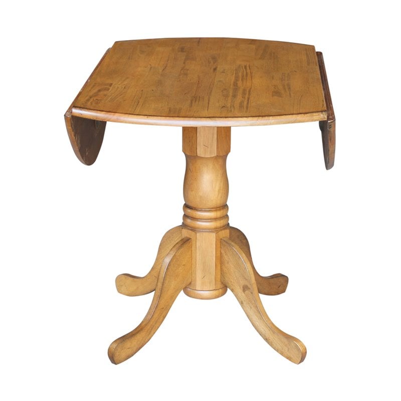 International Concepts Round Drop Leaf Pedestal Wood Dining Table in Pecan Oak