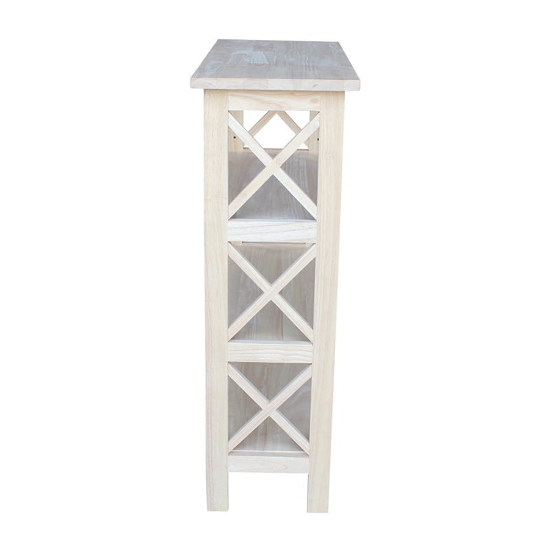 International Concepts Unfinished Wood X-Sided 3 Shelf Open Bookcase