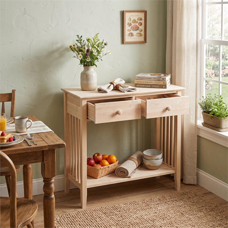 International Concepts Unfinished Wood Mission Styled Console