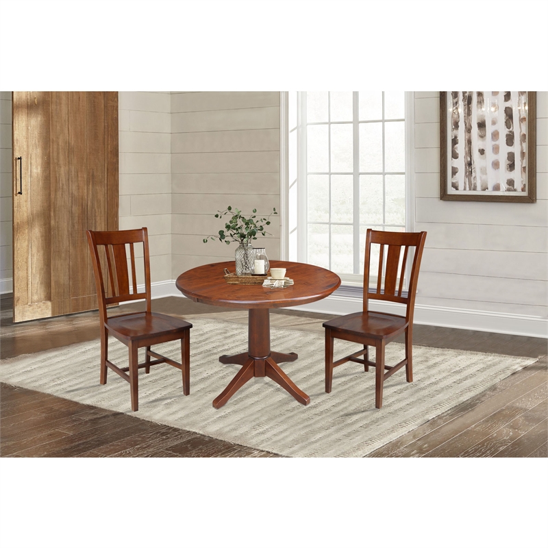 International Concepts 3 Piece Extendable Round Dining Set in Espresso