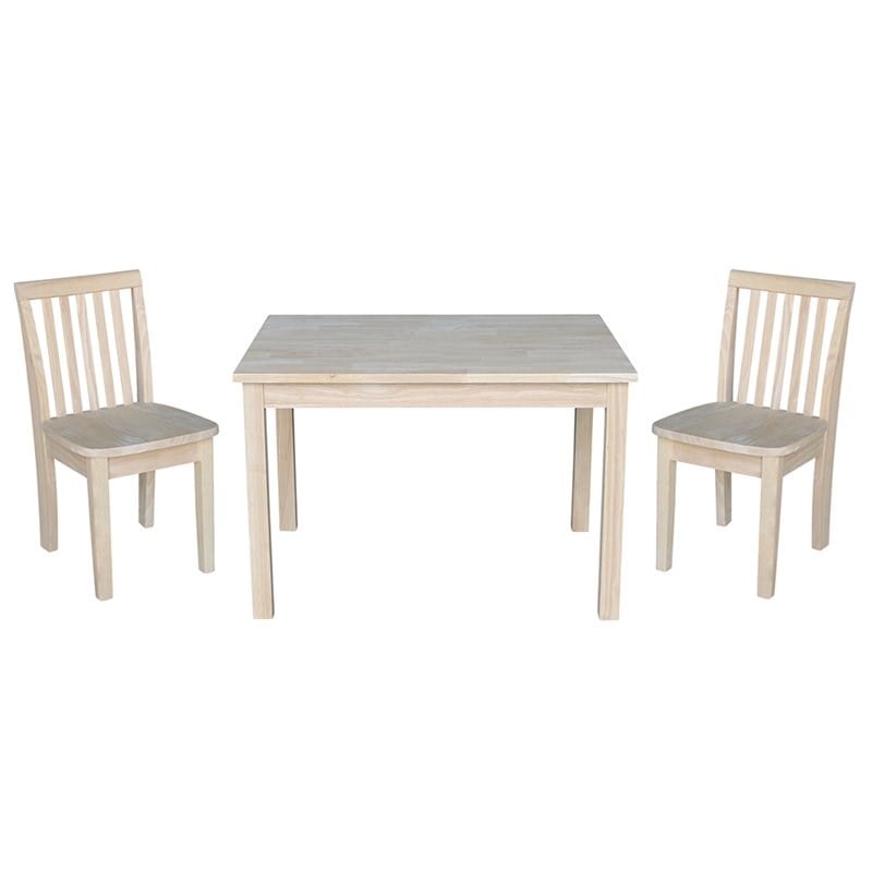 International Concepts 3 Piece Unfinished Kids Table and Chair Set