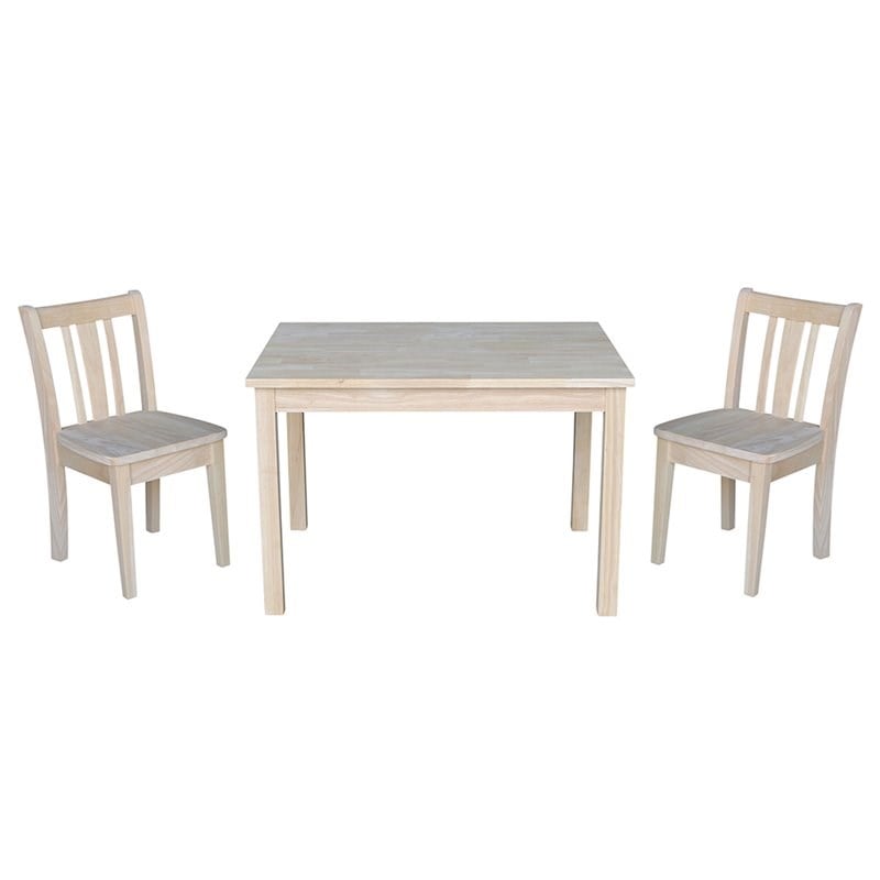 International Concepts 3 Piece Unfinished Kids Table and Chair Set