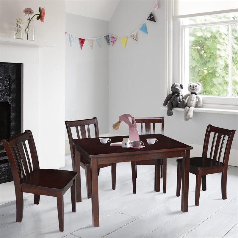 International Concepts 5 Piece Kids Table and Chair Set in Mocha