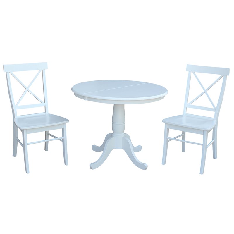 International Concepts 3 Piece Extendable Round Dining Set in White