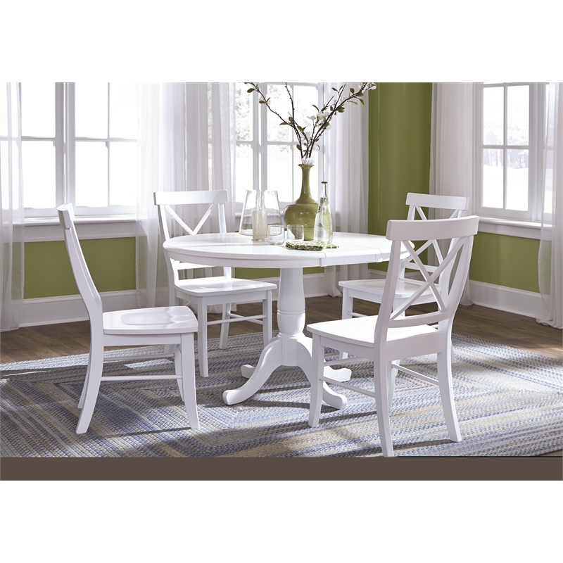 International Concepts 5 Piece Extendable Round Dining Set in White