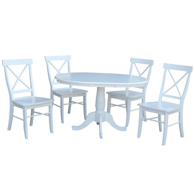 International Concepts 5 Piece Extendable Round Dining Set in White