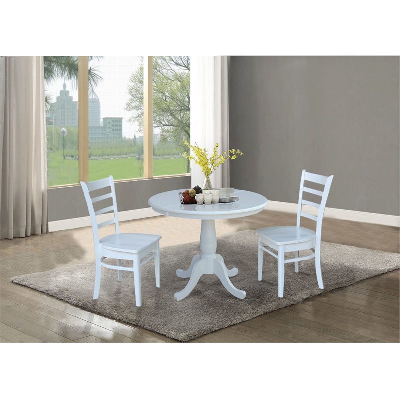 International Concepts 3 Piece Extendable Round Dining Set in White