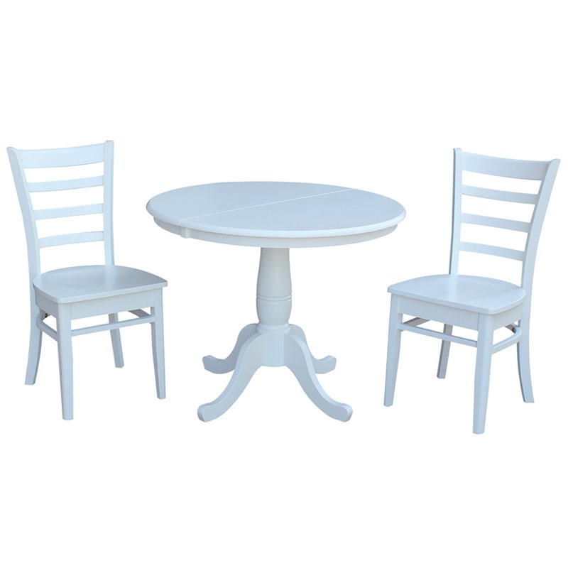 International Concepts 3 Piece Extendable Round Dining Set in White