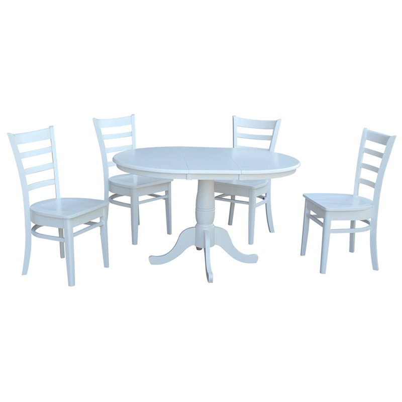 International Concepts 5 Piece Extendable Round Dining Set in White