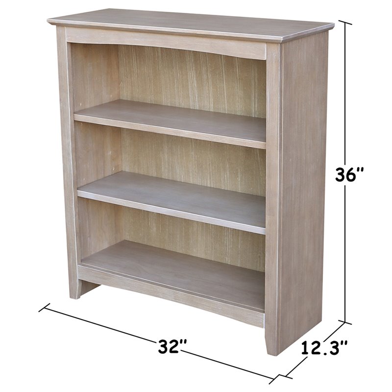 International Concepts Shaker 3 Shelf Bookcase in Washed Gray Taupe