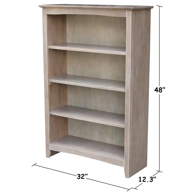 International Concepts Shaker 4 Shelf Bookcase in Washed Gray Taupe