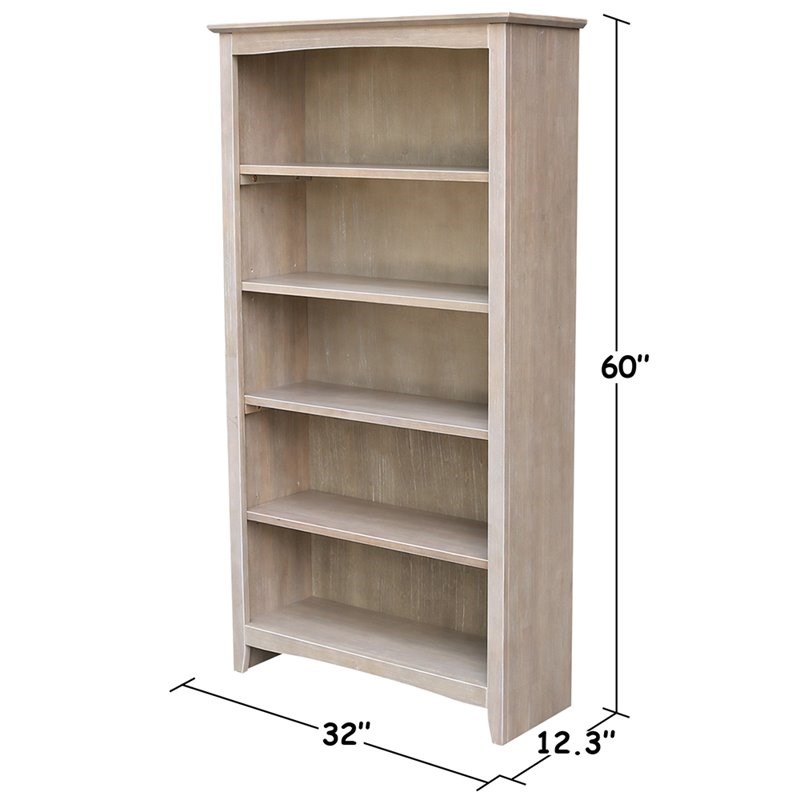 International Concepts Shaker 5 Shelf Bookcase in Washed Gray Taupe