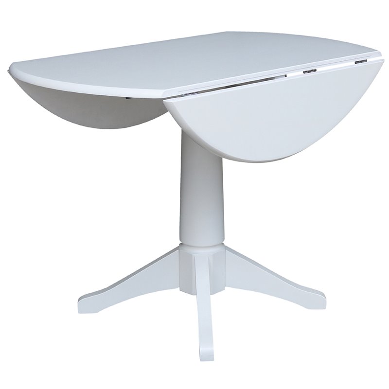 International Concepts 3 Piece Drop Leaf Round Wood Dining Set in White