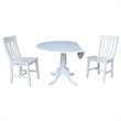 International Concepts 3 Piece Drop Leaf Round Wood Dining Set in White