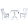 International Concepts 3 Piece Drop Leaf Round Wood Dining Set in White