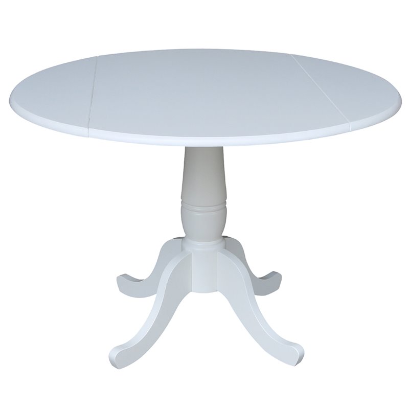 International Concepts 3 Piece Drop Leaf Round Wood Dining Set in White