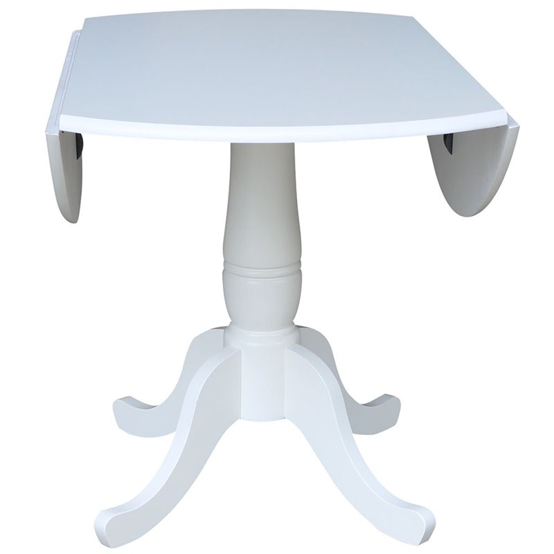 International Concepts 3 Piece Drop Leaf Round Wood Dining Set in White