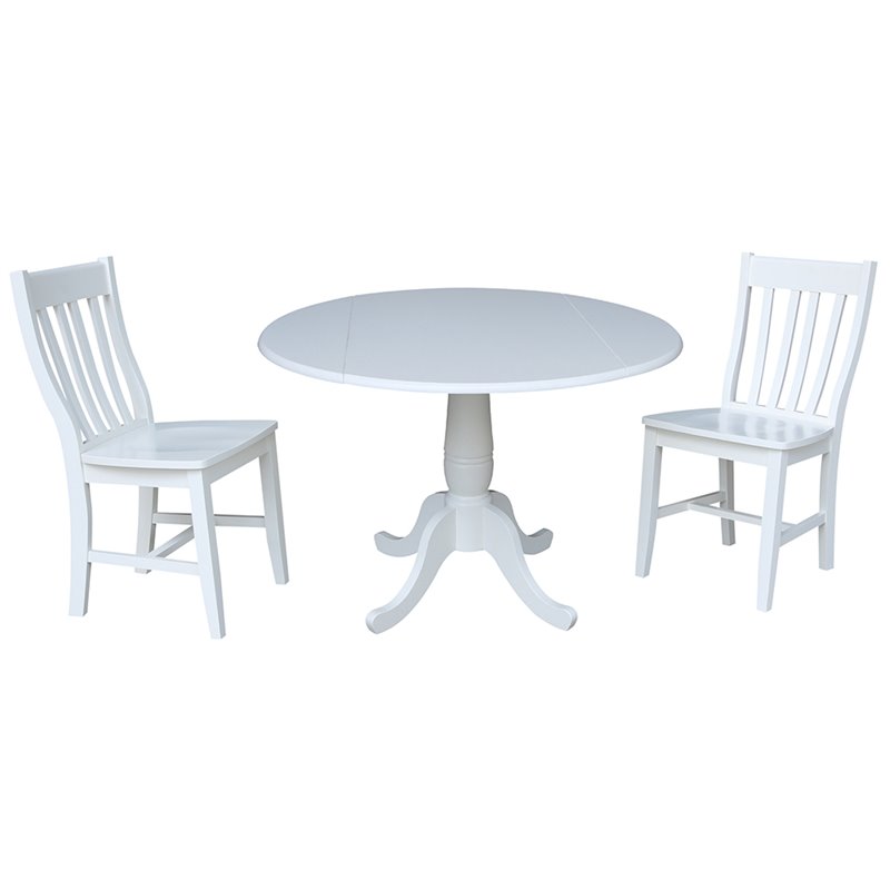International Concepts 3 Piece Drop Leaf Round Wood Dining Set in White