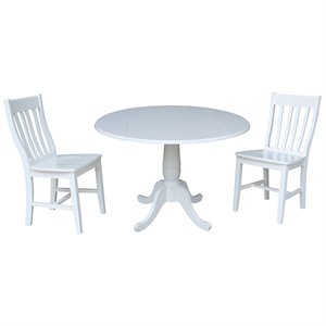 International Concepts 3 Piece Drop Leaf Round Wood Dining Set in White