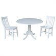 International Concepts 3 Piece Drop Leaf Round Wood Dining Set in White