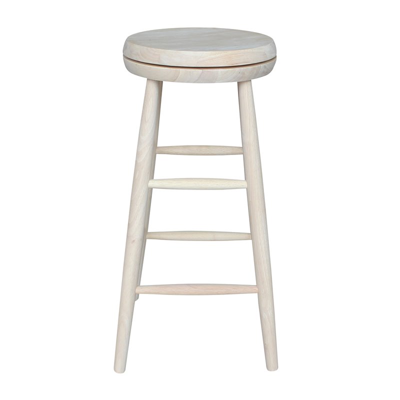 Solid Wood Swivel Scooped Seat Bar Height Stool in Unfinished