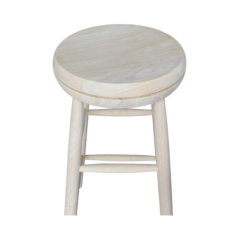 Solid Wood Swivel Scooped Seat Bar Height Stool in Unfinished