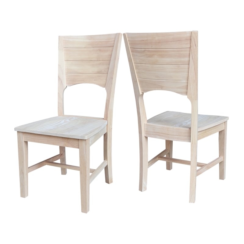 Canyon Collection Set of Two Wood Solid Back Chairs in Unfinished