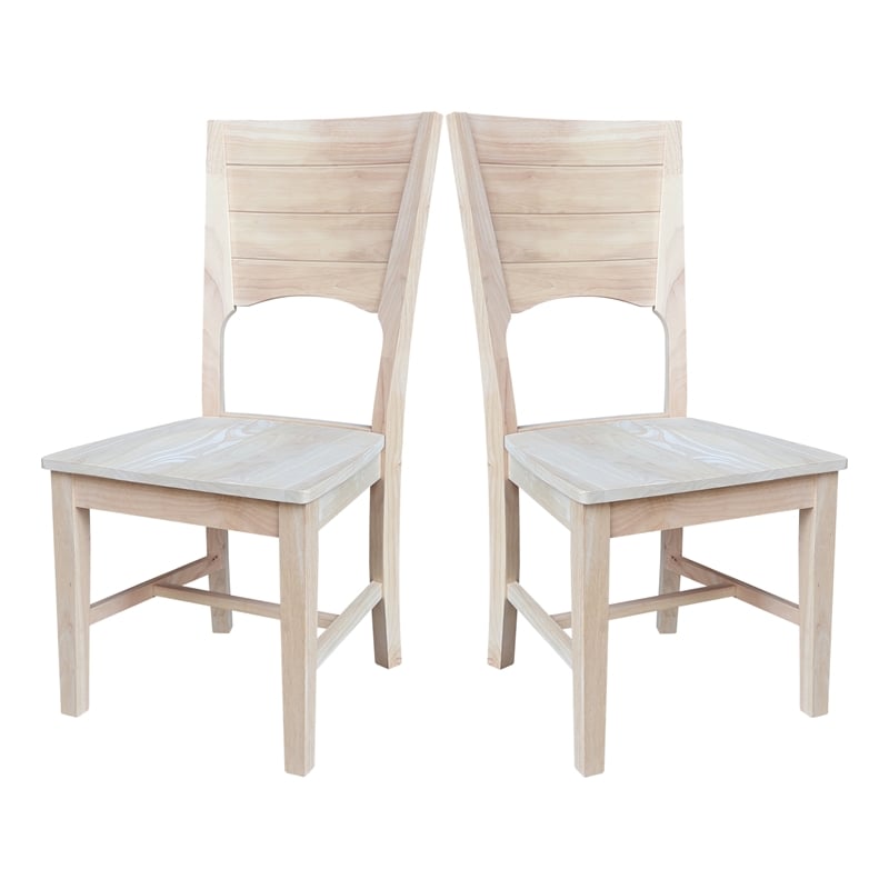 Canyon Collection Set of Two Wood Solid Back Chairs in Unfinished