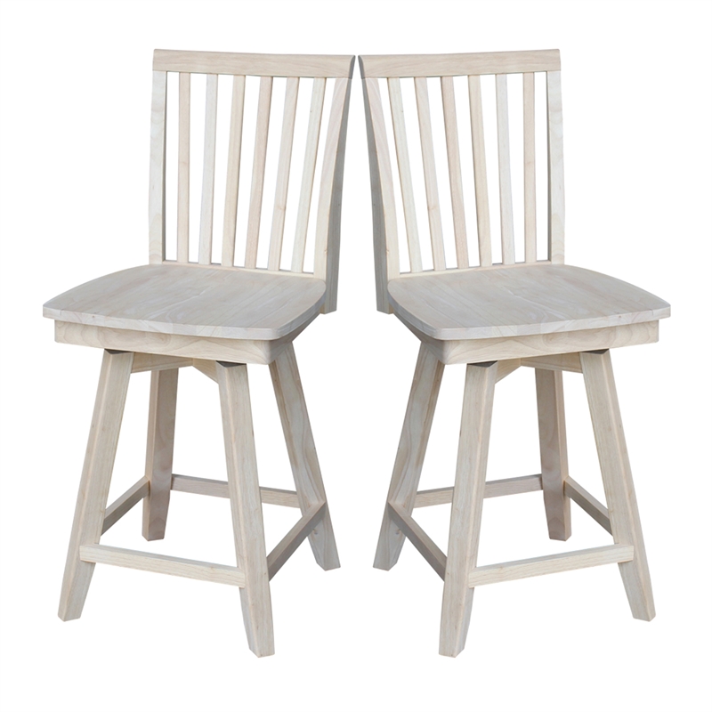 Mission Natural Wood Counter Height Stool With Swivel Seat in Unfinished