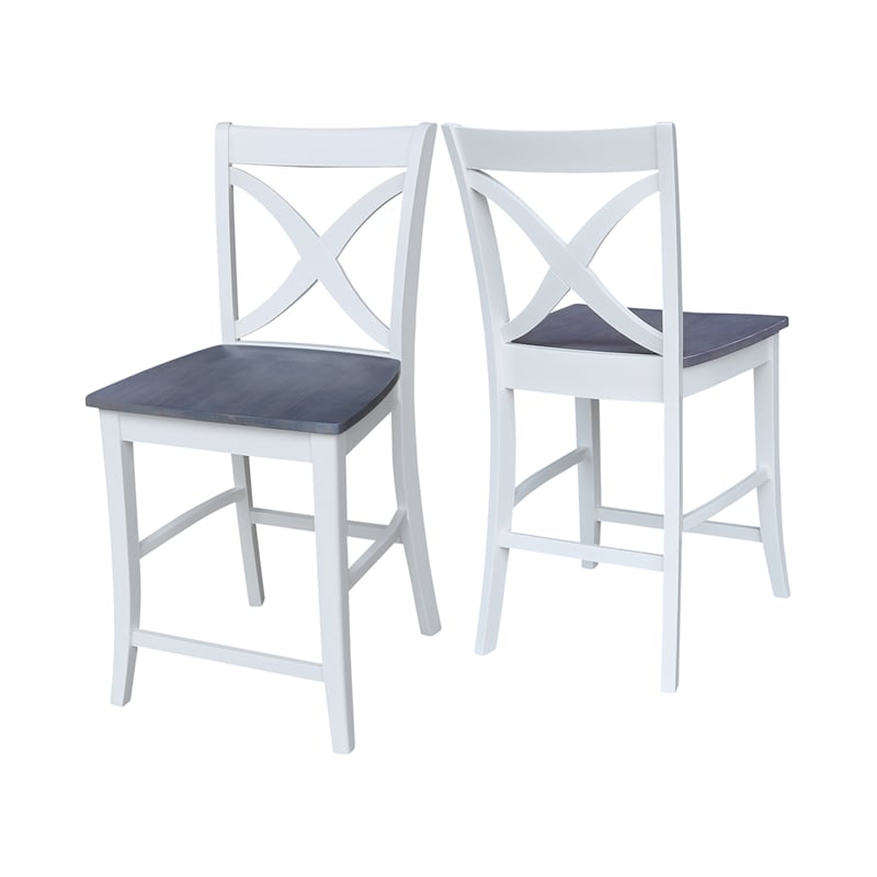Vineyard Solid Wood Counter Height Stool in White/Heather Gray - 24