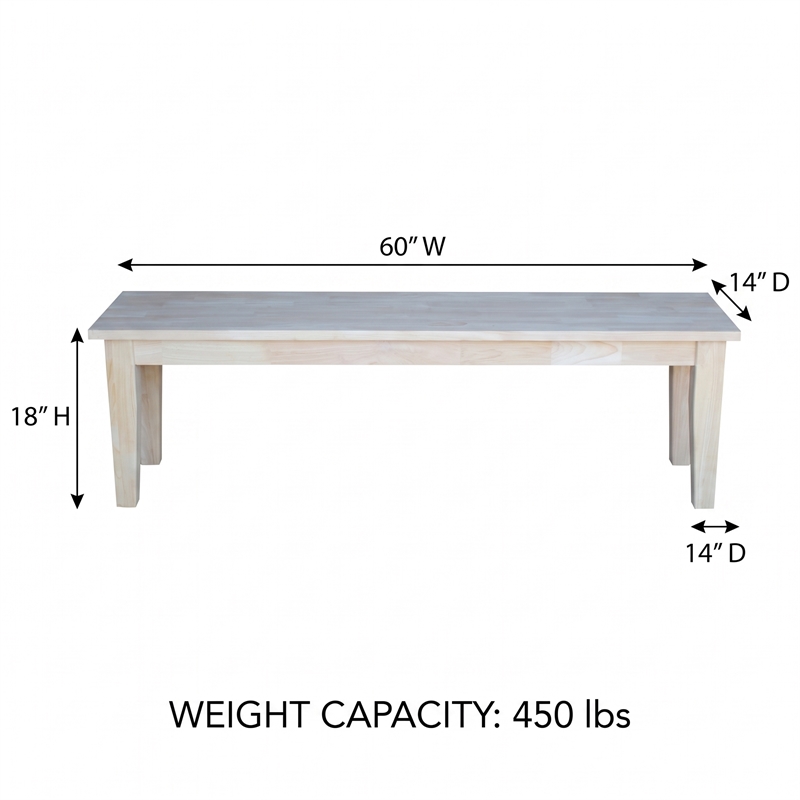 International Concepts Shaker Style Bench  Unfinished