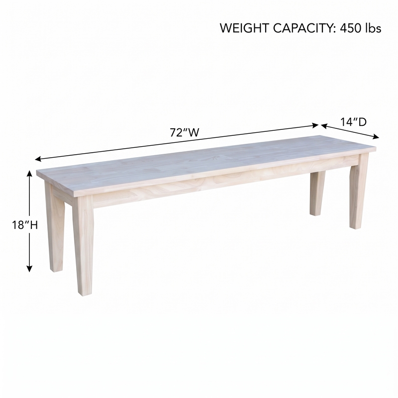 International Concepts Shaker Style Bench  Unfinished