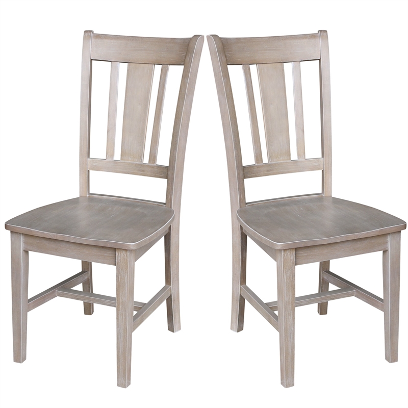 Set of Two San Remo Solid Wood Splatback Chairs in Washed Gray Taupe