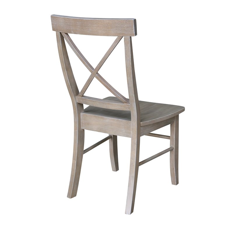 Set of Two X-Back Chairs  with Solid Wood Seats in Washed Gray Taupe